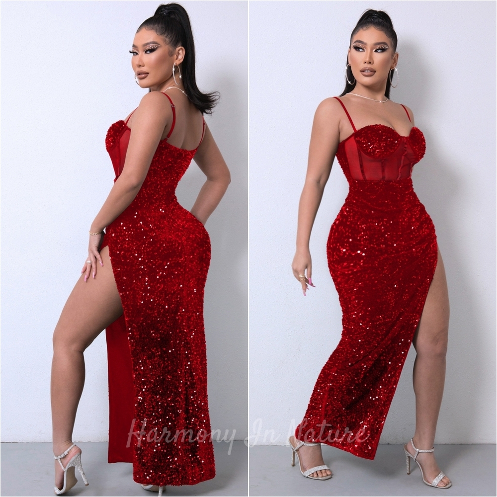 Stardust Sheer Maxi Dress - Red - Picture 5 of 10